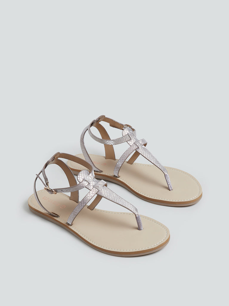 LUNA BLU Rose Gold Patterned T-Strap Sandals